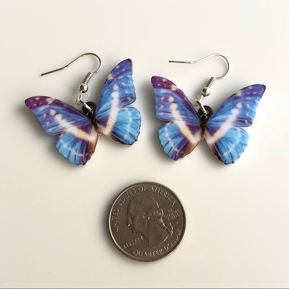 NEW Acrylic Cypris Morpho Butterfly Earrings - Picture 3 of 6